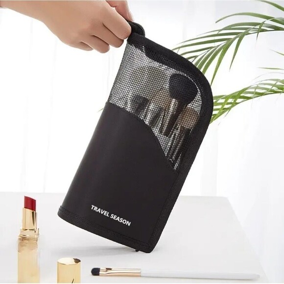 Black makeup brush case cosmetic bag expandable caddy travel container - Picture 2 of 5